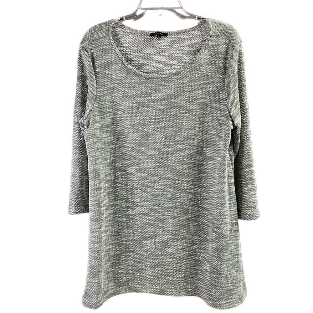 MIRROR IMAGE Womens Woven Gray White Knit Pullover 3/4 Sleeve Size Large